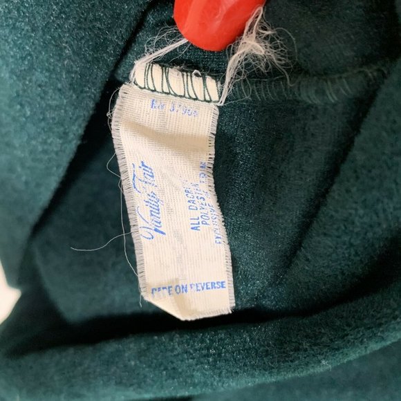 VTG Vanity Fair Green Fleece Nightgown Zip Robe Embroidery Long Sleeve Size XL - Picture 5 of 7